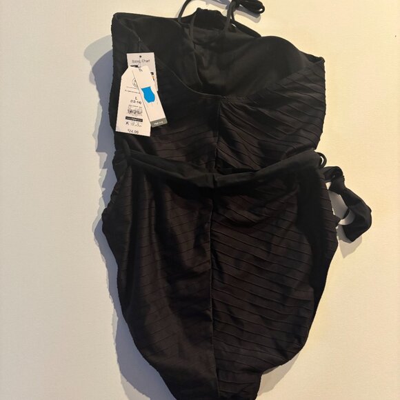 Time and Tru NWT black halter one piece bathing suit (Size L) - Picture 4 of 6